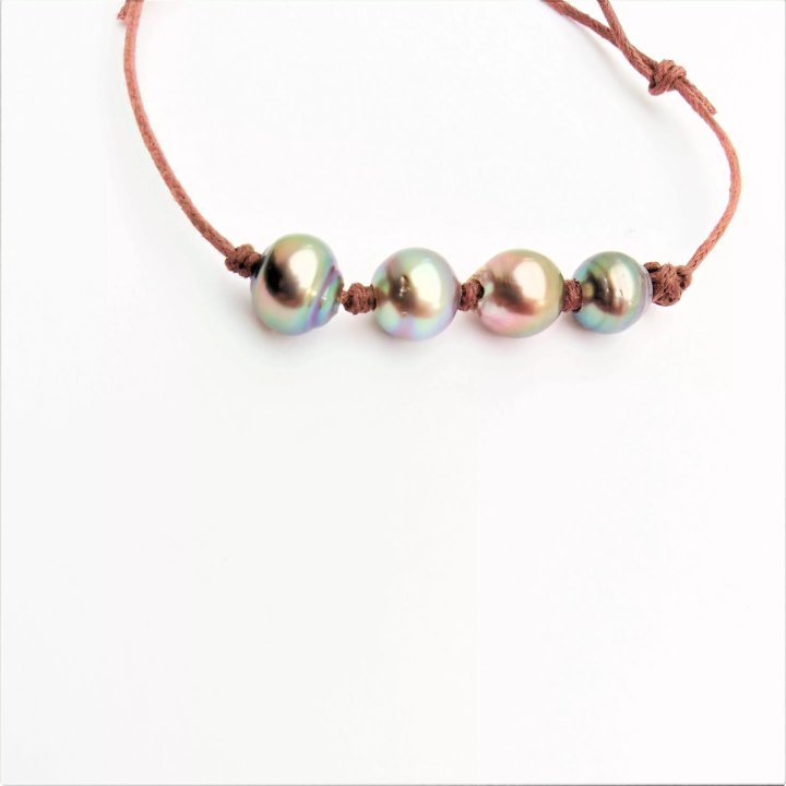 Pulseras de algodón Mamiti con 4 perlas de Tahití con anillos