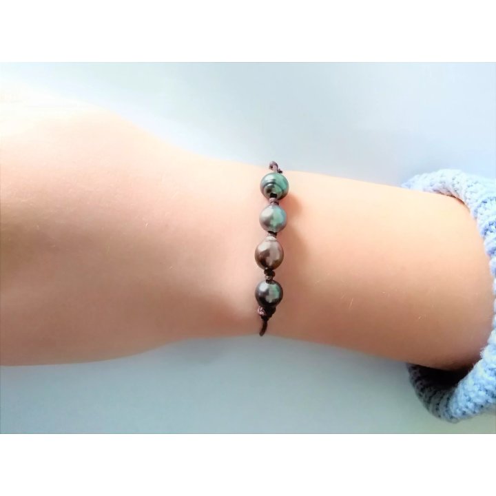 Pulseras de algodón Mamiti con 4 perlas de Tahití con anillos