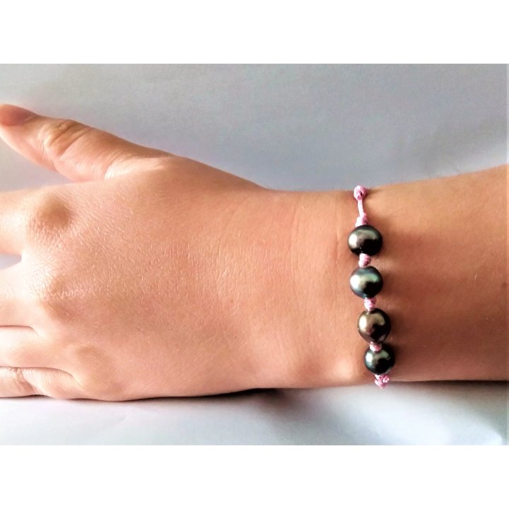 Bracciali in cotone Mamiti con 4 perle di Tahiti cerchiate