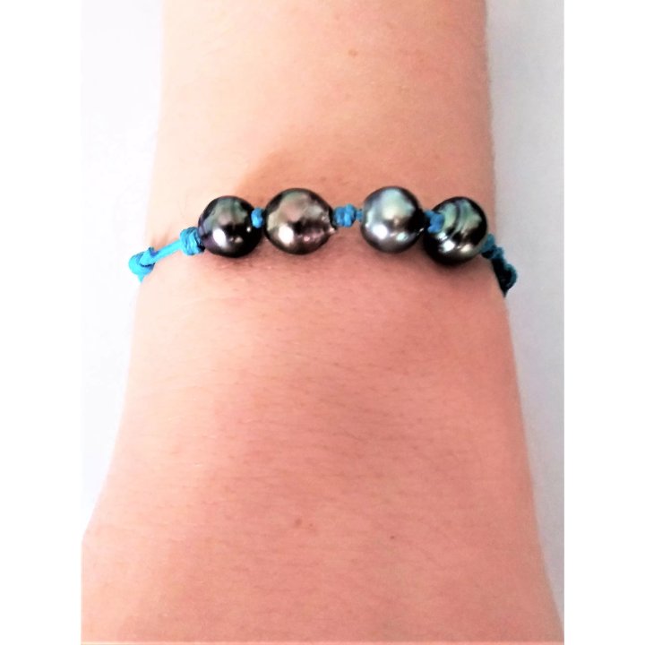 Pulseras de algodón Mamiti con 4 perlas de Tahití con anillos