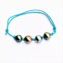 Bracelets coton 4 perles de Tahiti cerclées Mamiti