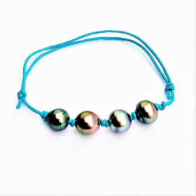 Bracelets coton 4 perles de Tahiti cerclées Mamiti