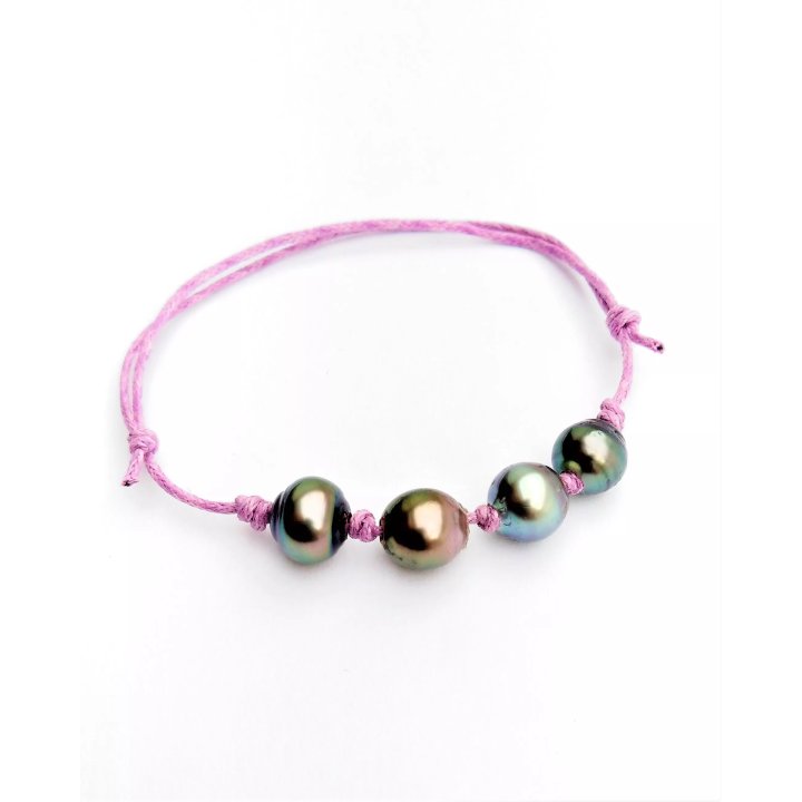 Pulseras de algodón Mamiti con 4 perlas de Tahití con anillos
