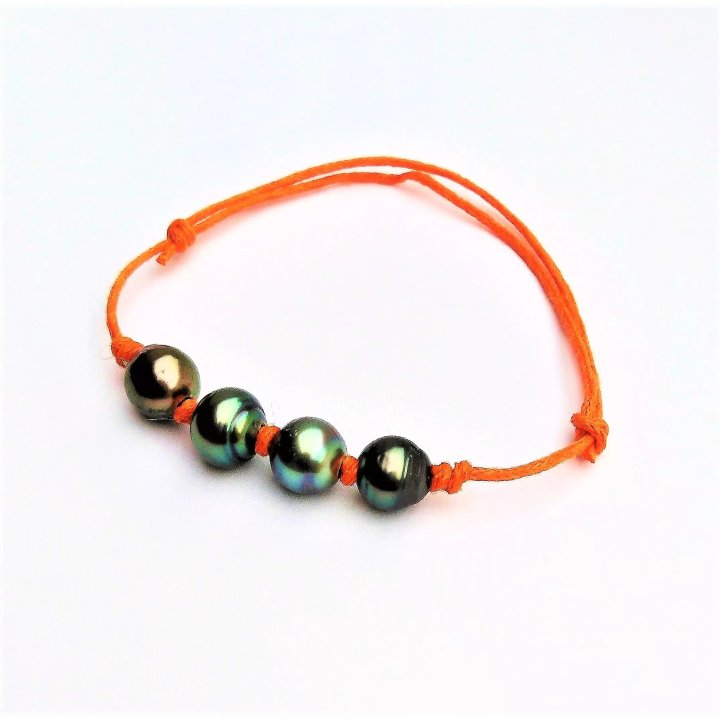 Bracciali in cotone Mamiti con 4 perle di Tahiti cerchiate