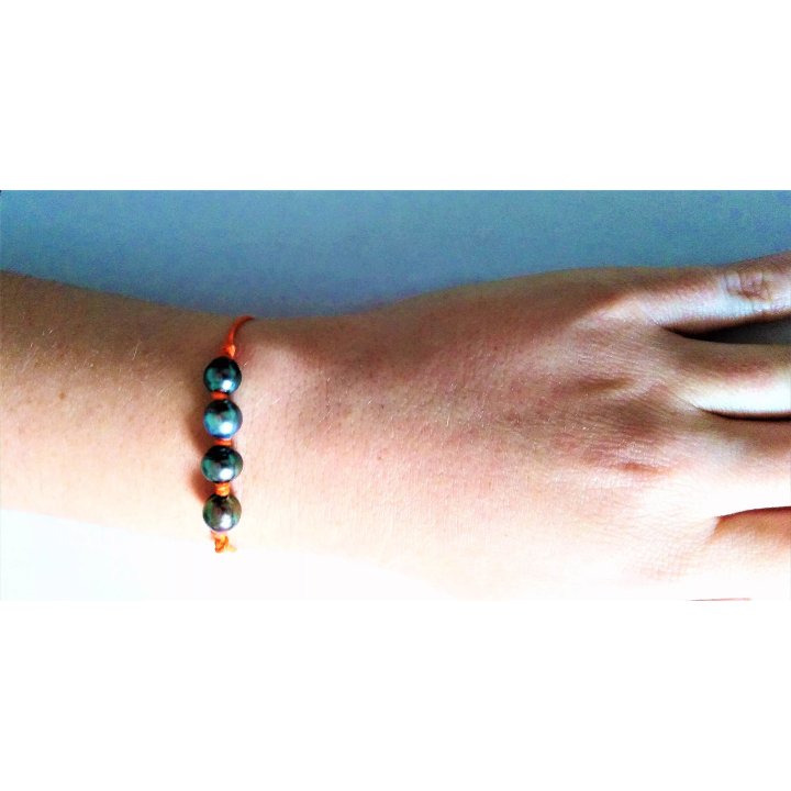 Pulseras de algodón Mamiti con 4 perlas de Tahití con anillos