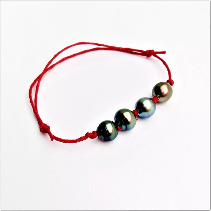 Bracciali in cotone Mamiti con 4 perle di Tahiti cerchiate