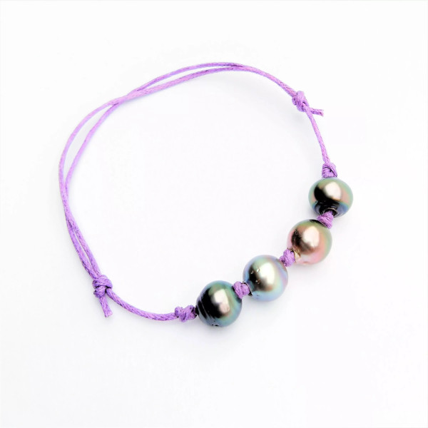 Waxed cotton bracelet with 4  Tahitian pearls