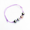 Bracelets coton violet 4 perles de Tahiti cerclées Mamiti