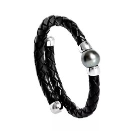 Armband Titan aus Stahl und Leder mit Circlé-Tahiti-Perle