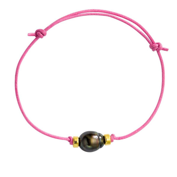 Cotton and gold bracelet with a Tahitian pearl