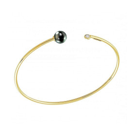 Gold  bangle with round Tahitian pearls