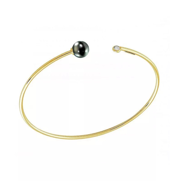 Gold  bangle with round Tahitian pearls