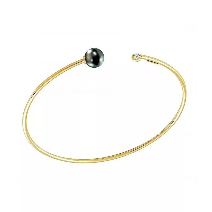 Bracciale rigido in oro 18 carati con perla di Tahiti e diamante