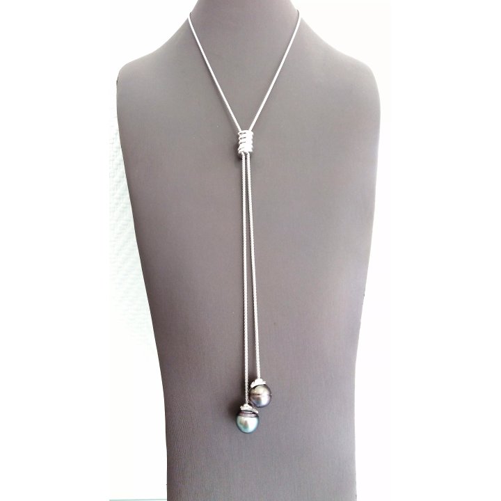 Collana Poerava in argento con perle di Tahiti