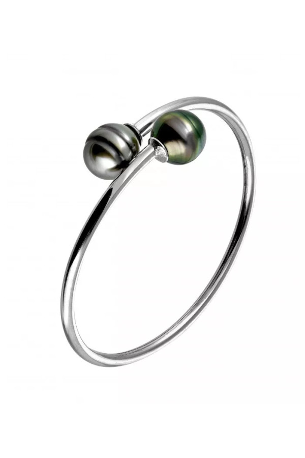 Bracelet Jonc Moderniste En Argent Serti D'une Perle - Poids 4.8g, Occasion