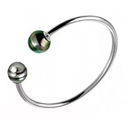 Bracelet jonc argent perles de Tahiti cerclées Poe Patia