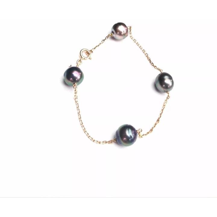 Pulsera Capucine de oro de 18 quilates con perlas de Tahití con anillos