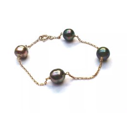 Pulsera Capucine de oro de 18 quilates con perlas de Tahití con anillos