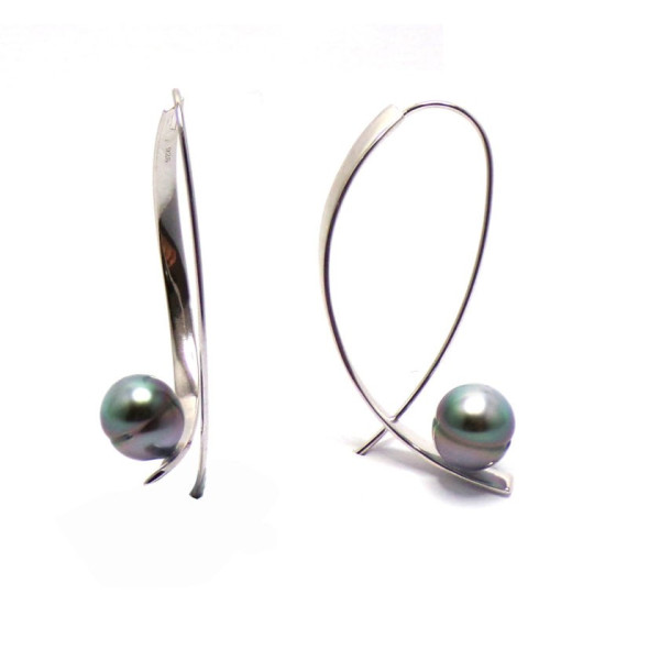 Poe Motu Tahitian pearl silver earrings