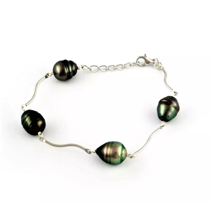 Bracciale Lysa in argento con perle di Tahiti cerchiate
