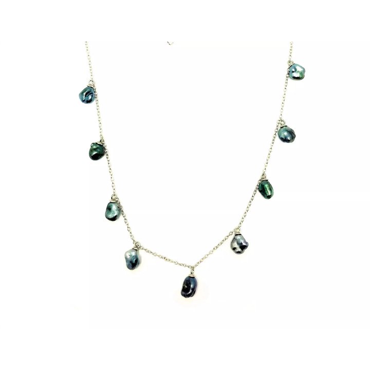 Collar Tahuata de plata con perlas keshi de Tahití