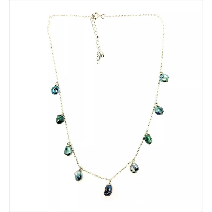 Collana Tahuata in argento con perle keshi di Tahiti