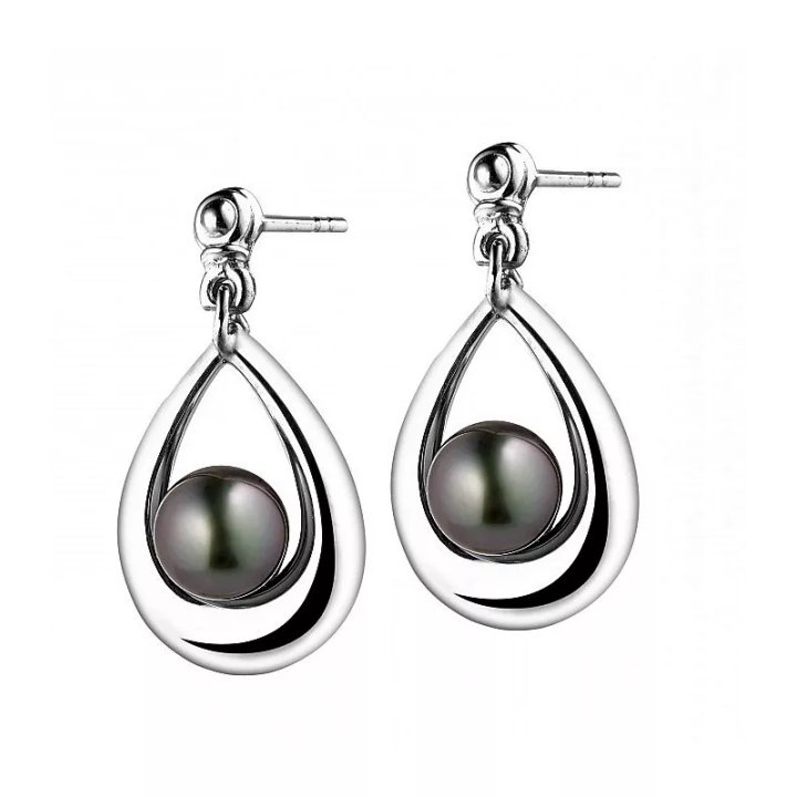 Design-Ohrringe Tahaa aus 925er Silber mit runden Tahiti-Perlen