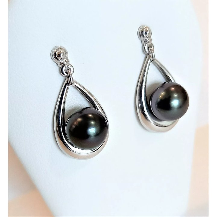 Pendientes de diseño Tahaa de plata 925 con perlas de Tahití redondas