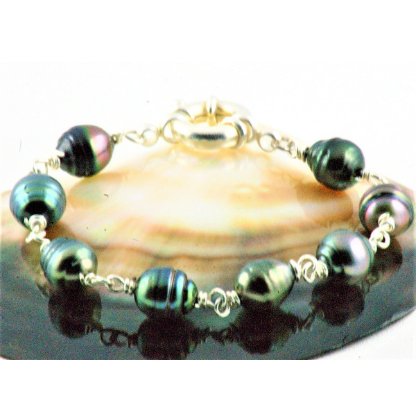 Alizee Sterling silver bracelet with Tahitian pearls