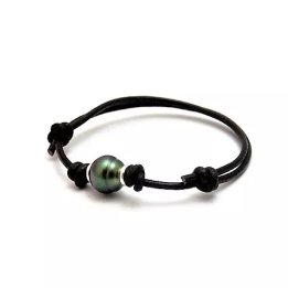 Bracelet Coton 1 Perle de Tahiti Cerclée - Viroles en Argent