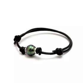 Leather bracelet and Tahitian pearl collection - Poemana