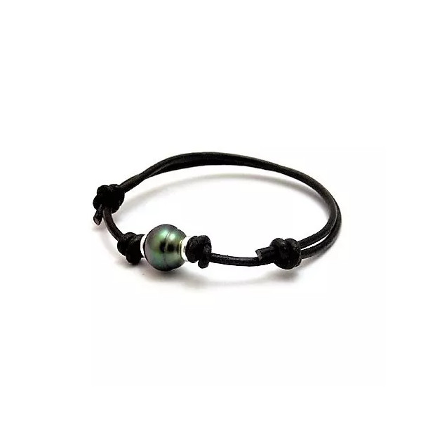 Leather bracelet and Tahitian pearl collection - Poemana
