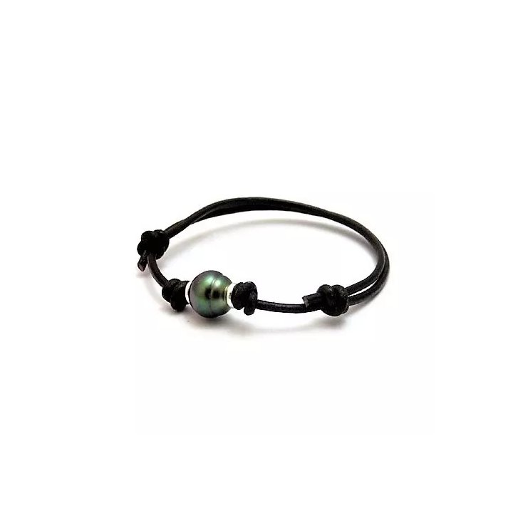 Pulsera de algodón con perla de Tahití con anillos