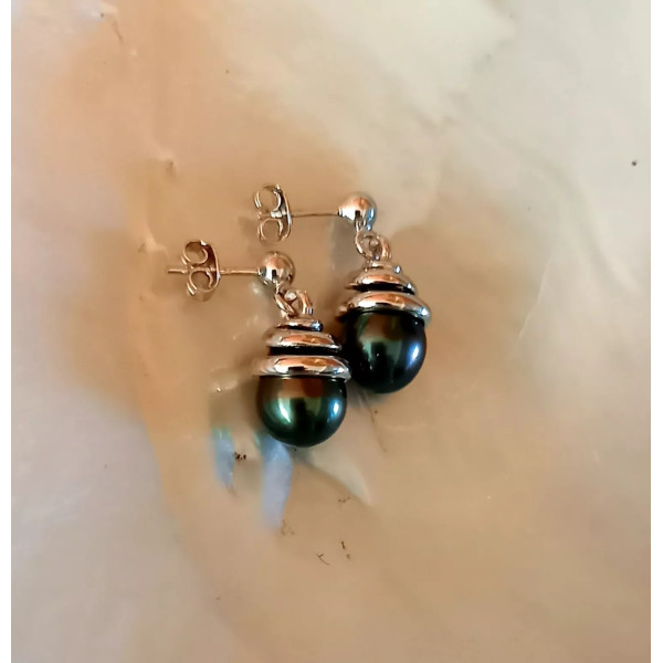 Vénus Sterling silver earringswith Tahitian pearls