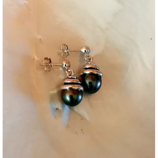 Boucles d'oreilles argent perles de Tahiti Vénus