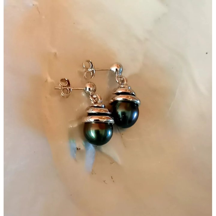 Pendientes Venus de plata con perlas de Tahití