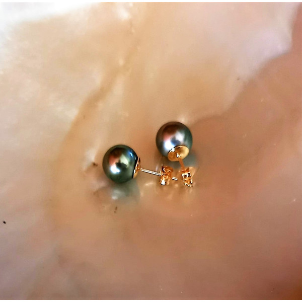 Oceane Tahitian pearl 18k gold ear studs