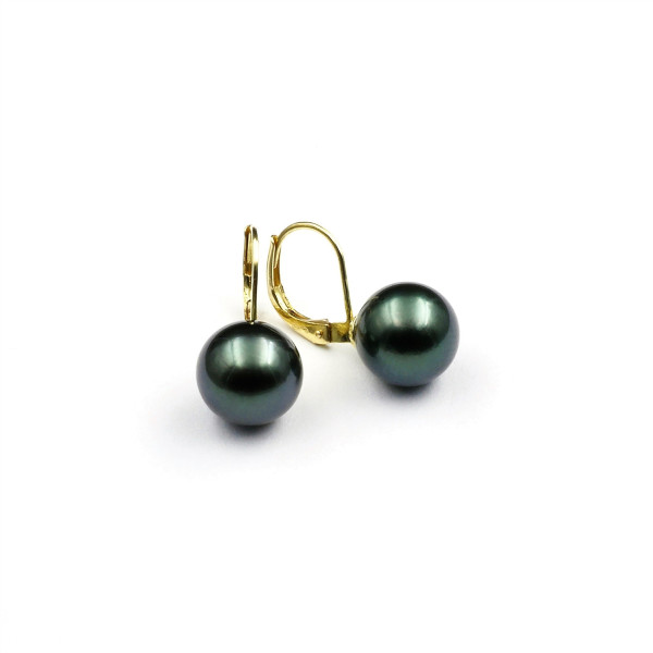18k gold hanging earrings with Tahitian pearls