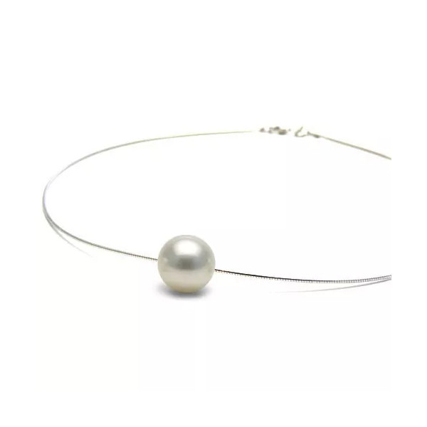 White cultured pearl silver cable necklace