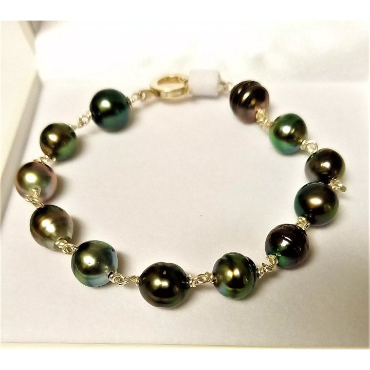 Bracciale Alizée in argento con perle di Tahiti cerchiate