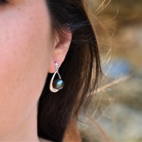 Boucles d'oreilles argent  perles de Tahiti rondes Tahaa