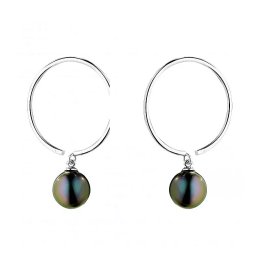 Sterling silver hoop earrings with Tahitian pearls