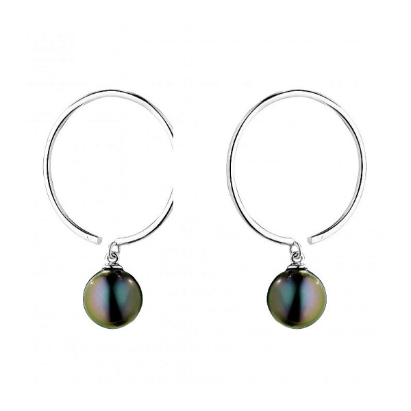 Sterling silver hoop earrings with Tahitian pearls