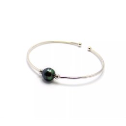 Bracciale rigido Makemo in argento con perla di Tahiti cerchiata