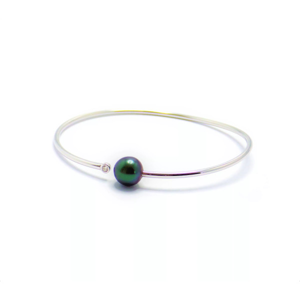 Bracelet argent perle de Tahiti cerclée Jenna