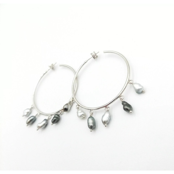 Boucles d'oreilles argent perles de Tahiti Pia