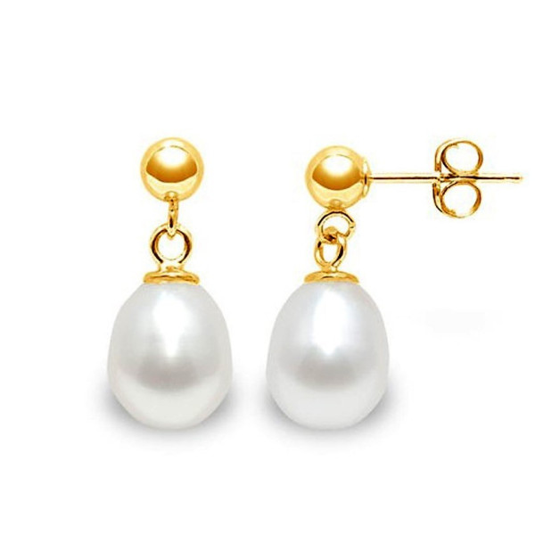 14k Yellow Gold Genuine Ball Fresh Water Pearl with Leverback Earrings