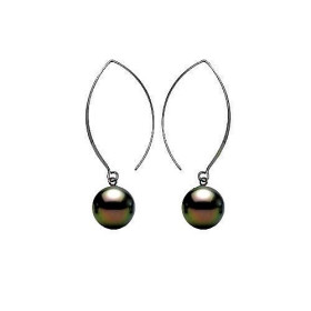 Silver "créole" earrings with Tahitian pearls