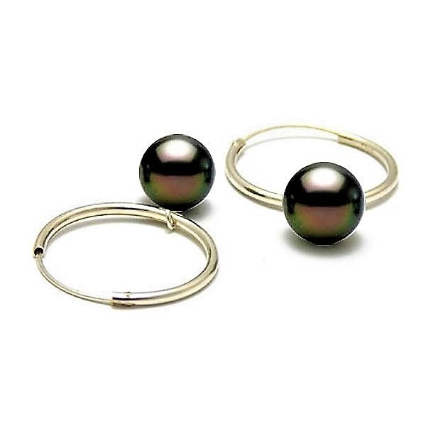 Lona silver hoop earrings with Tahitian pearls