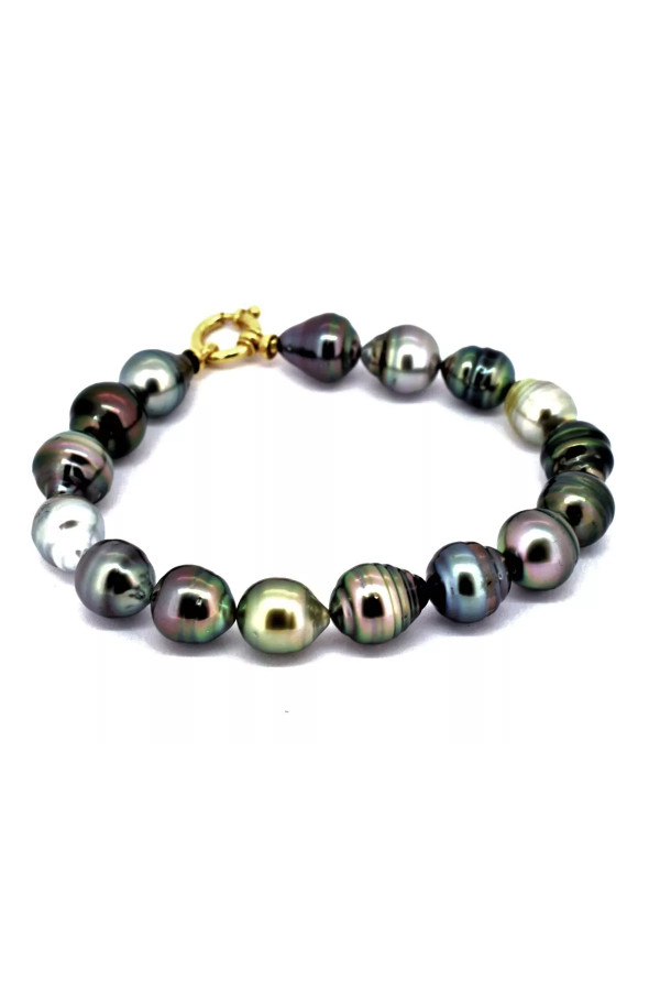 Bracelet Perles De Tahiti Noir Bleu-azur - 96 Perles Argent 925 Certificat